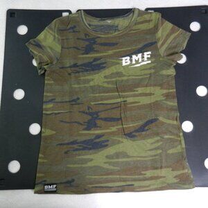 BMF Camo T-Shirt Womens Large Green Cotton Crewneck